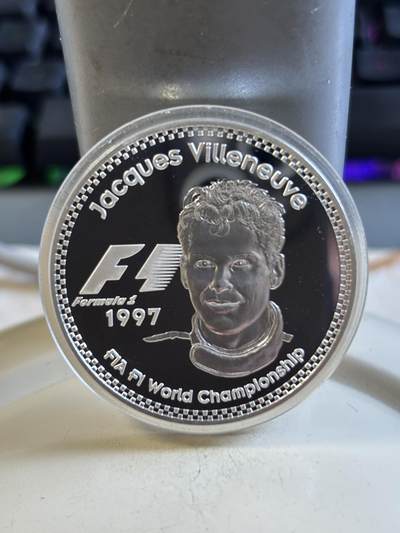 第193期拍卖 - 法国1997年赛车手雅克维伦纽夫25欧精制纪念银币，925银，33.8克