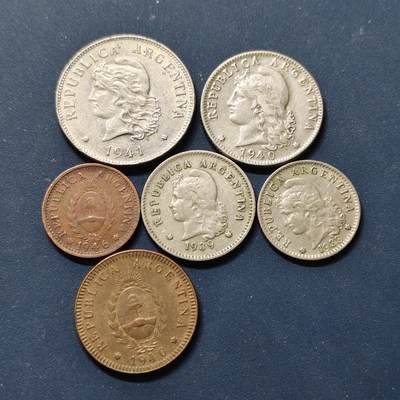 【全场包邮】纯粹捡漏拍510场 - 阿根廷1938-1946年女神版6枚套币