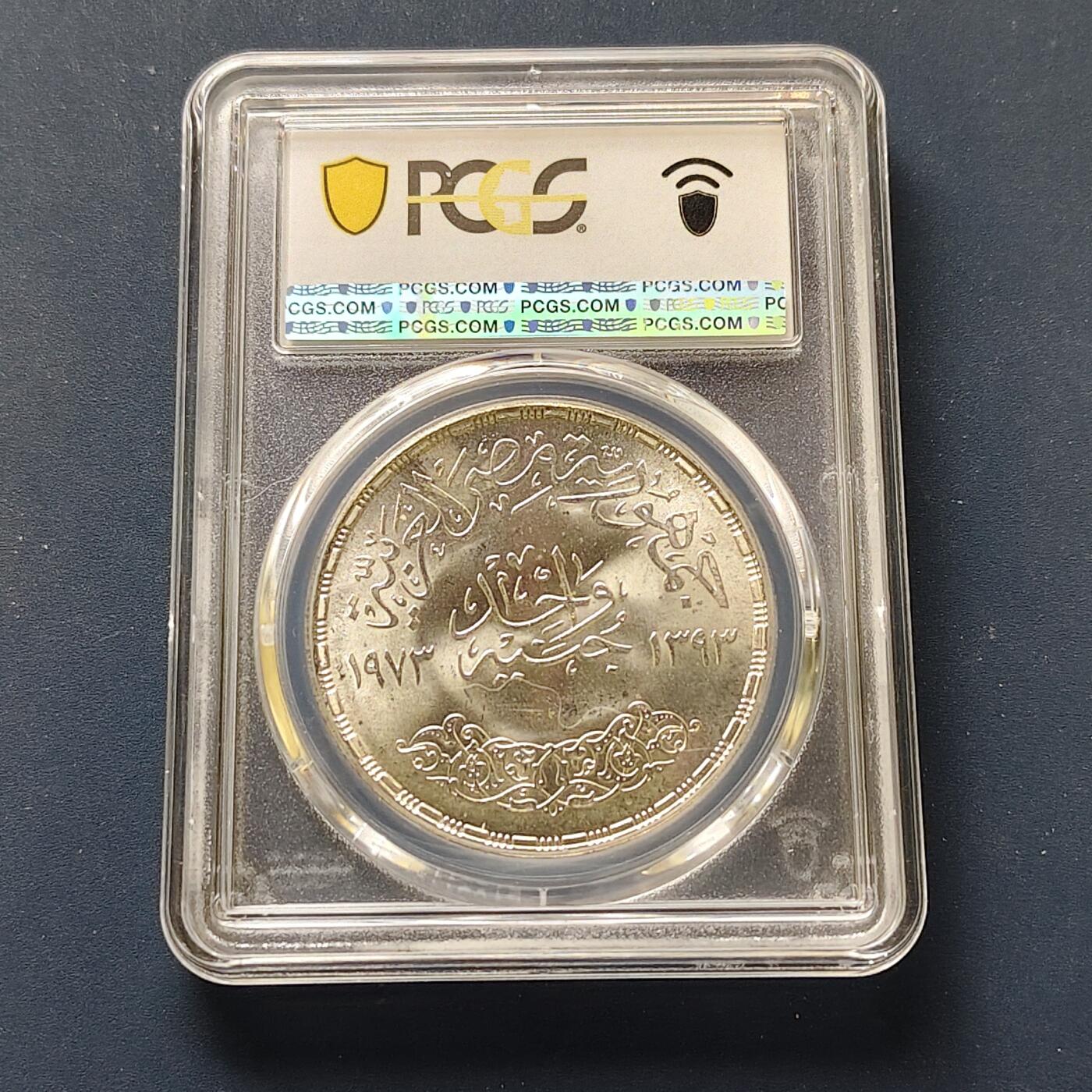 【全场包邮】纯粹捡漏拍511场 【收藏级·亚军分】埃及1973年1镑FAO大坝纪念银币【40毫米25克72%】-PCGS MS66（更高分10枚）