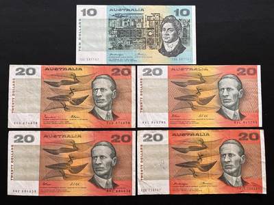 咖啡豆•收藏 2026年Mar_14th世界各国纸币拍卖 - 5枚 澳大利亚 10&20元 品如图 外国纸币