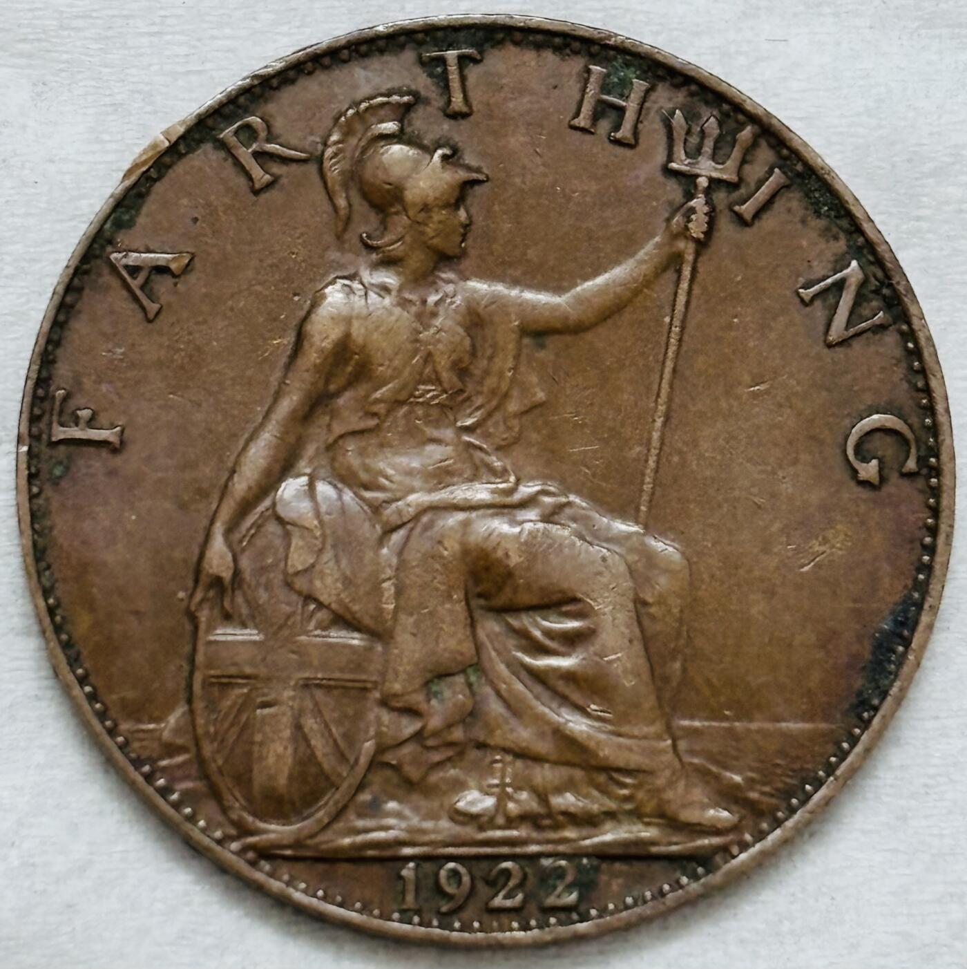 文馨钱币收藏第 296 场，长期接代拍业务 极美品 1922 年英国乔治五世法新铜币