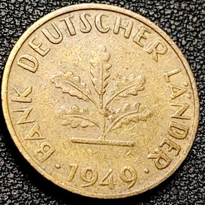 泉币菌-第206场-拍品多 请提前出价 联邦德国 1949年10芬尼铜币 橡树麦穗  直径21.5mm