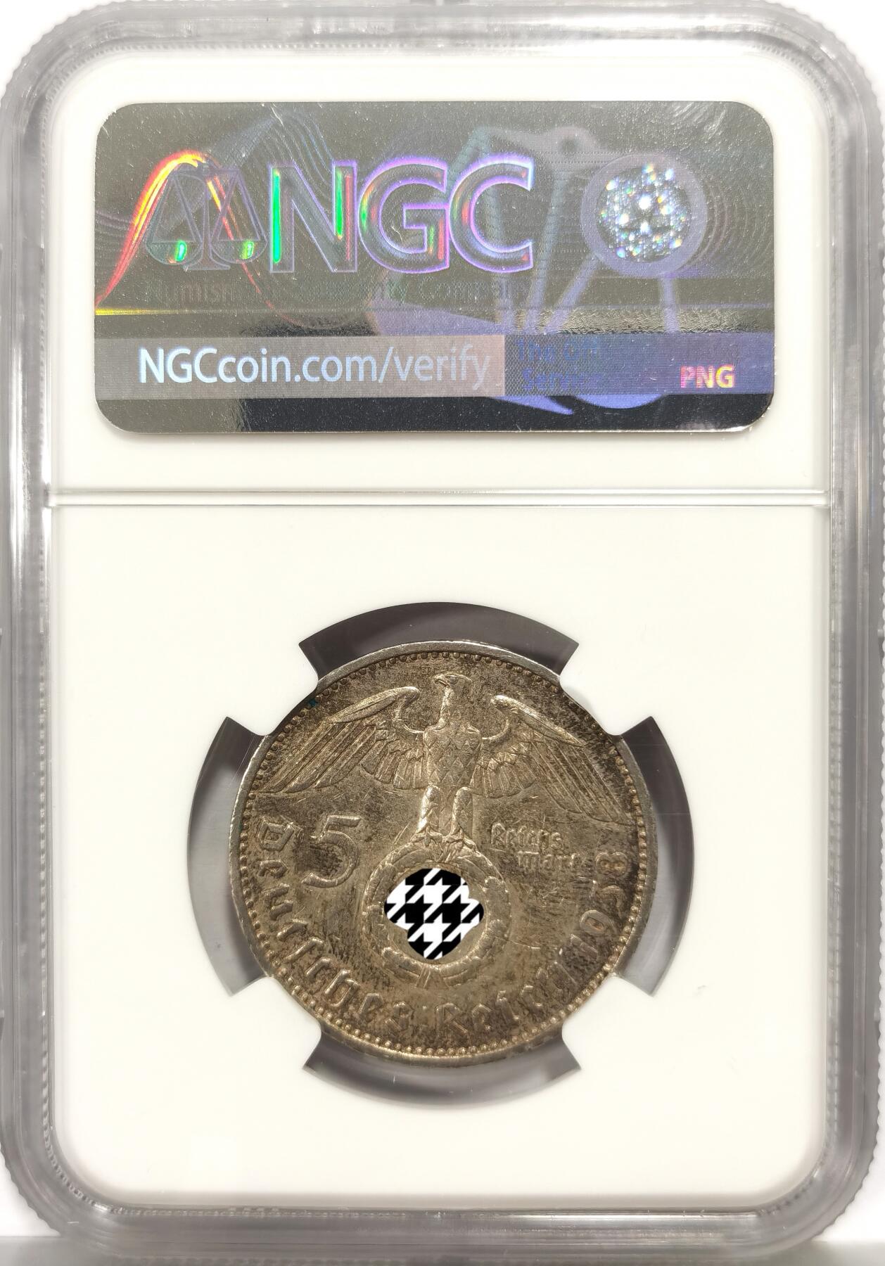博洋堂世界钱币拍卖第164期（全场包邮） NGC AU55 德国第三帝国1938年A版兴登堡带字5马克银币