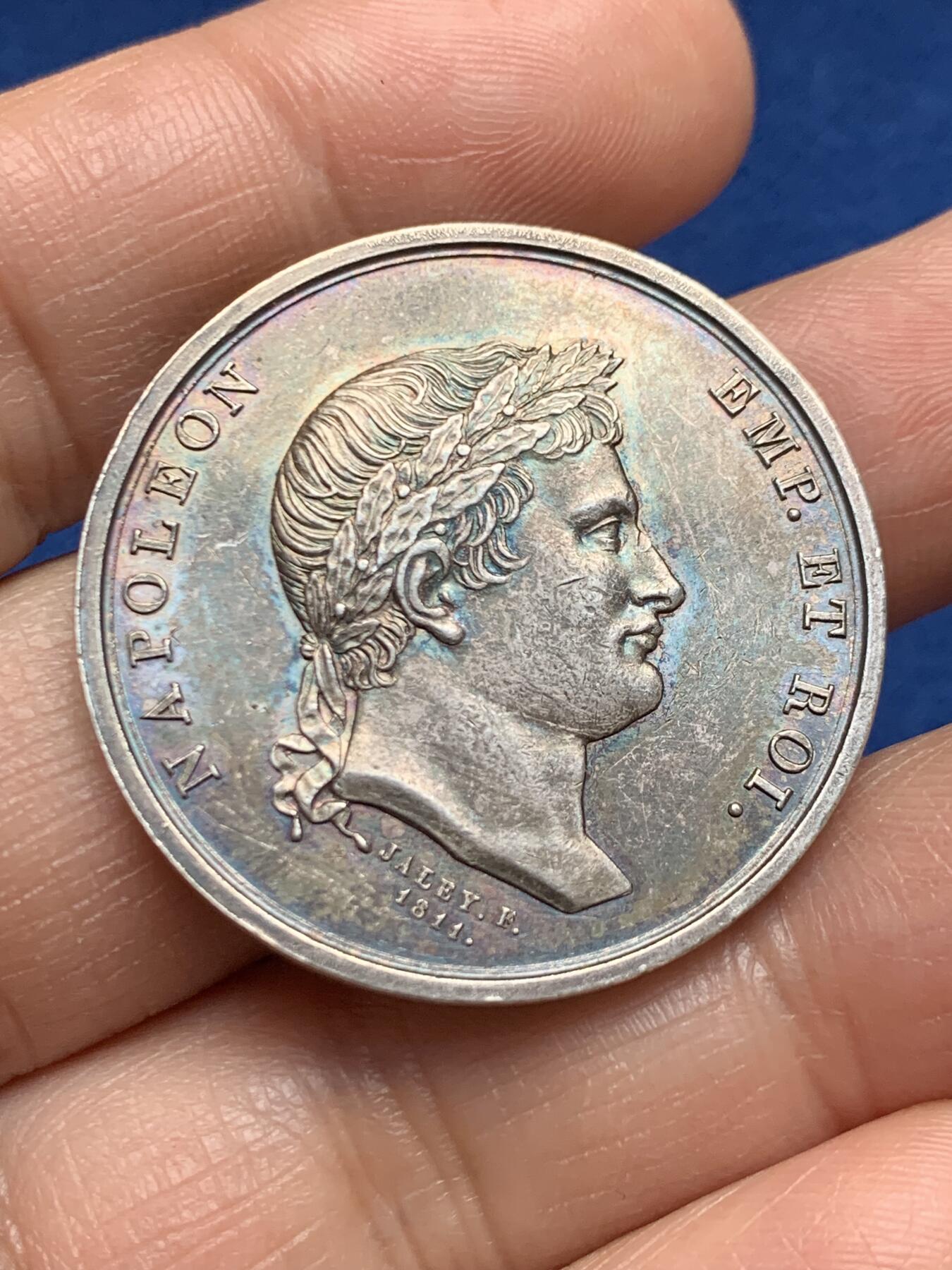 《竞宝斋》第469场 周日，周一 2场连拍 （全场包邮）欢迎送拍 1811年拿破仑法国鲁昂公证人协会纪念银章 光边原铸 17.5克 34.6mm