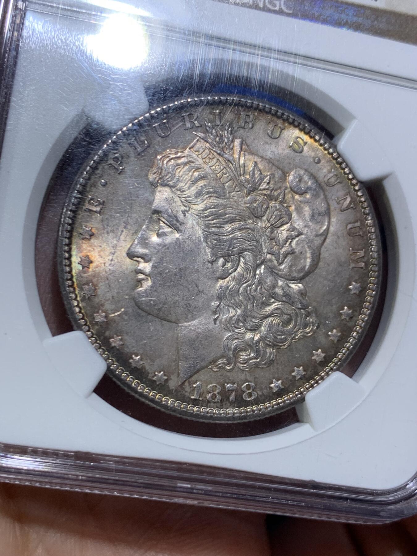 《竞宝斋》第469场 周日，周一 2场连拍 （全场包邮）欢迎送拍 NGC MS63 美国1878年摩根银币 首年白币常见，如此好彩比较难得，值得入藏