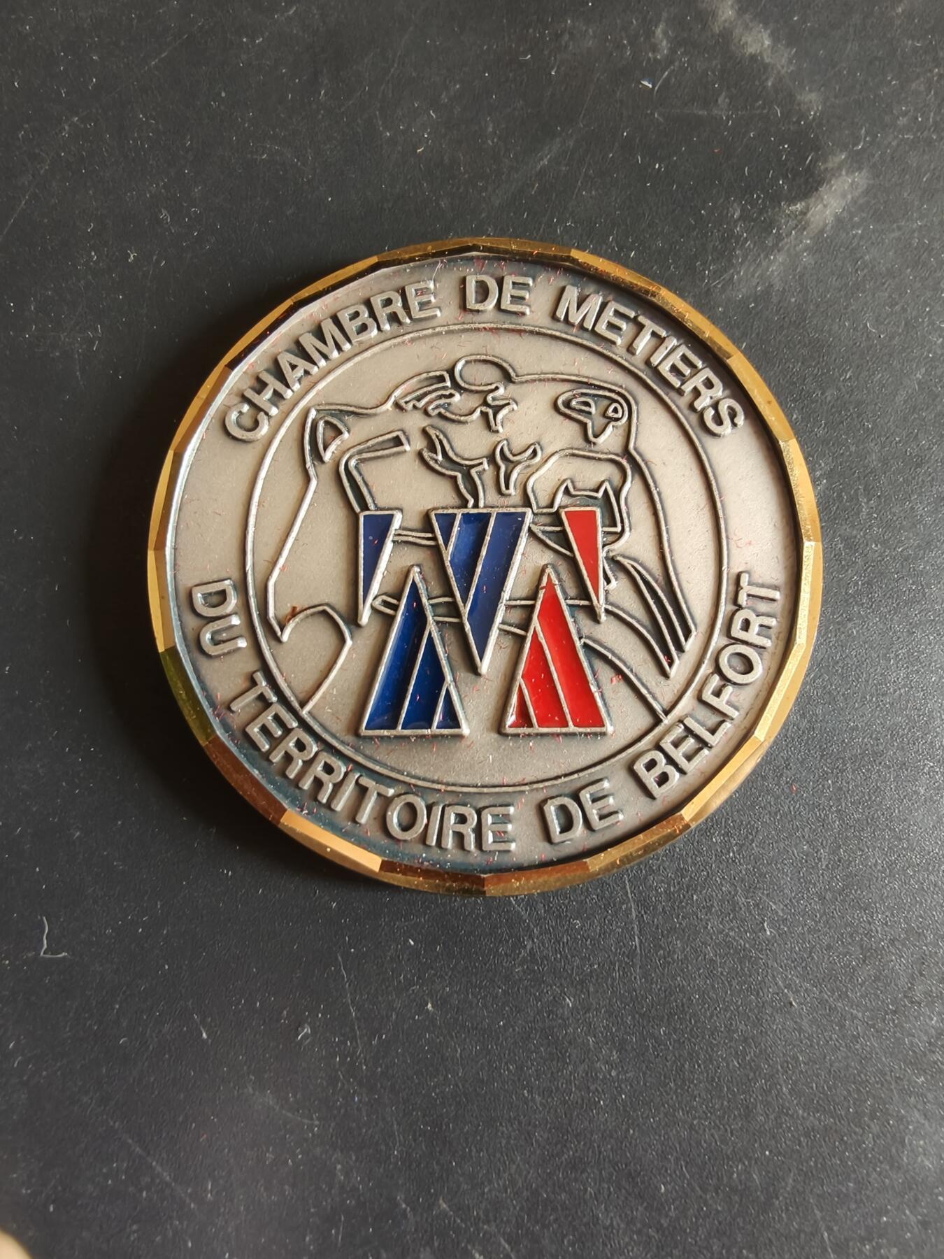 老王徽章第186期 法国贝尔福地区手工业行业工会纪念章    原盒      直径50mm    重量57.2g