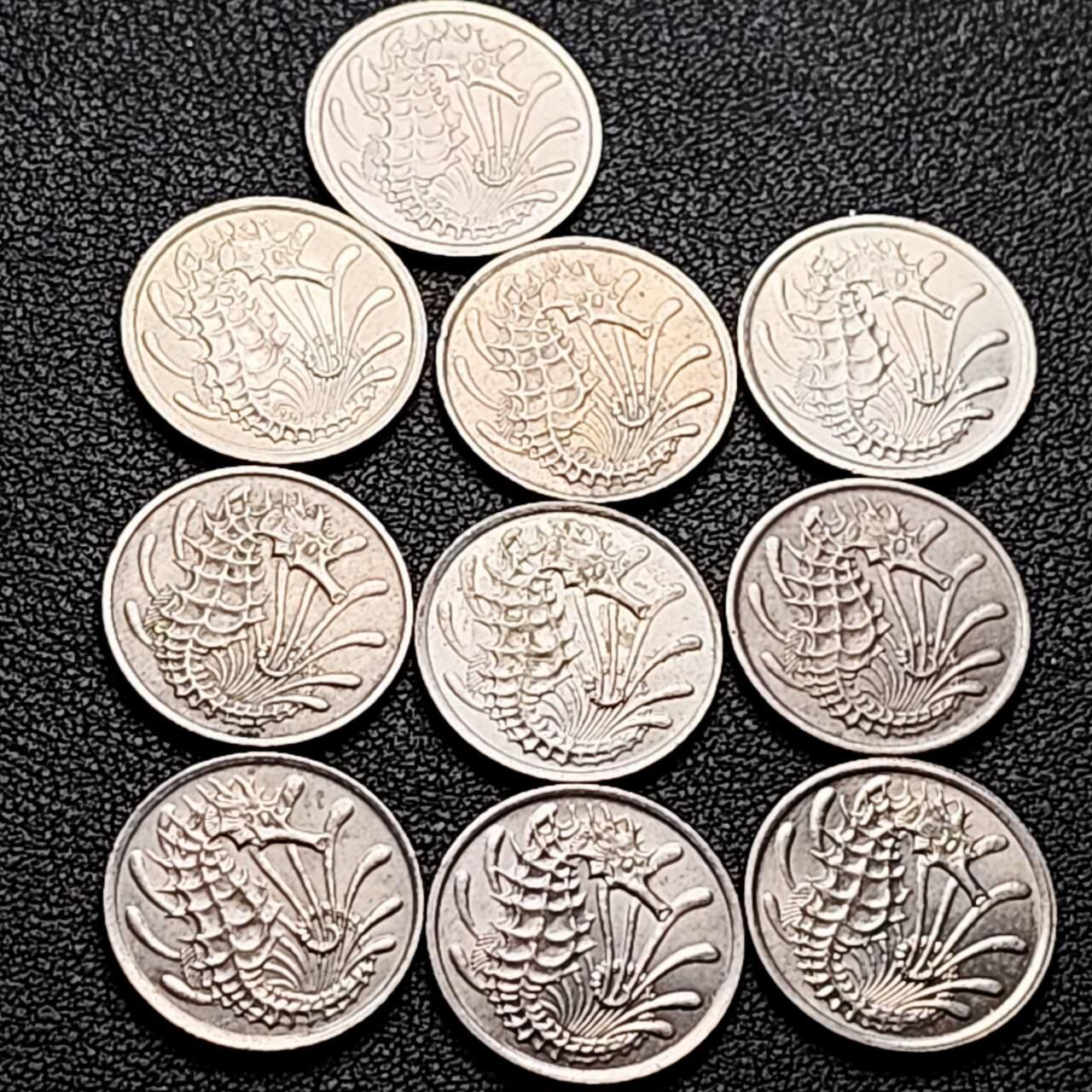 泉币菌-第206场-拍品多 请提前出价 10枚 高币值一组 新加坡10仙镍币 海马 混合年份未挑