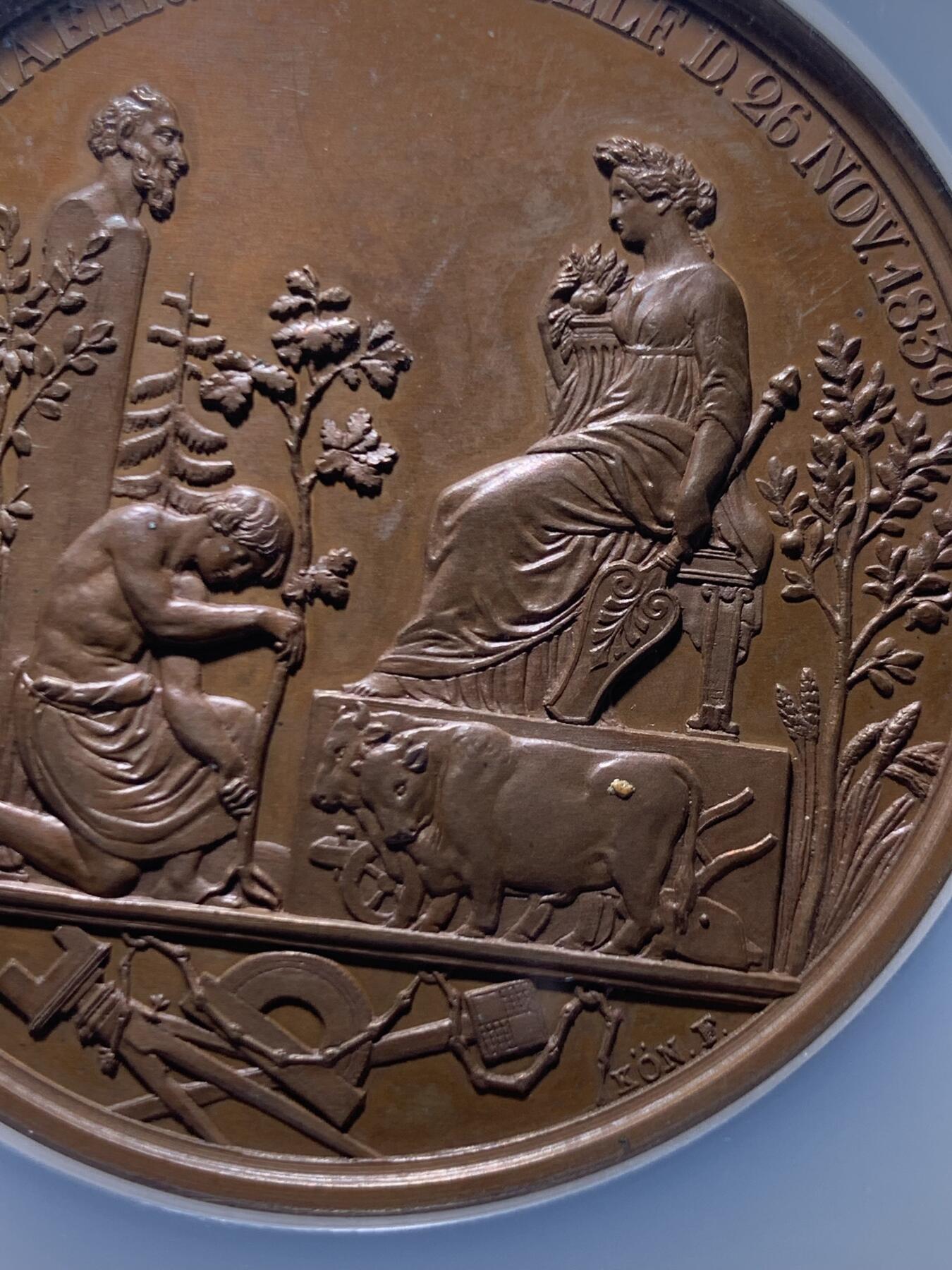 《竞宝斋》第469场 周日，周一 2场连拍 （全场包邮）欢迎送拍 NGC MS63BN 普鲁士1839枢密院大臣冯.兰登伯格纪念铜章 加大加厚盒