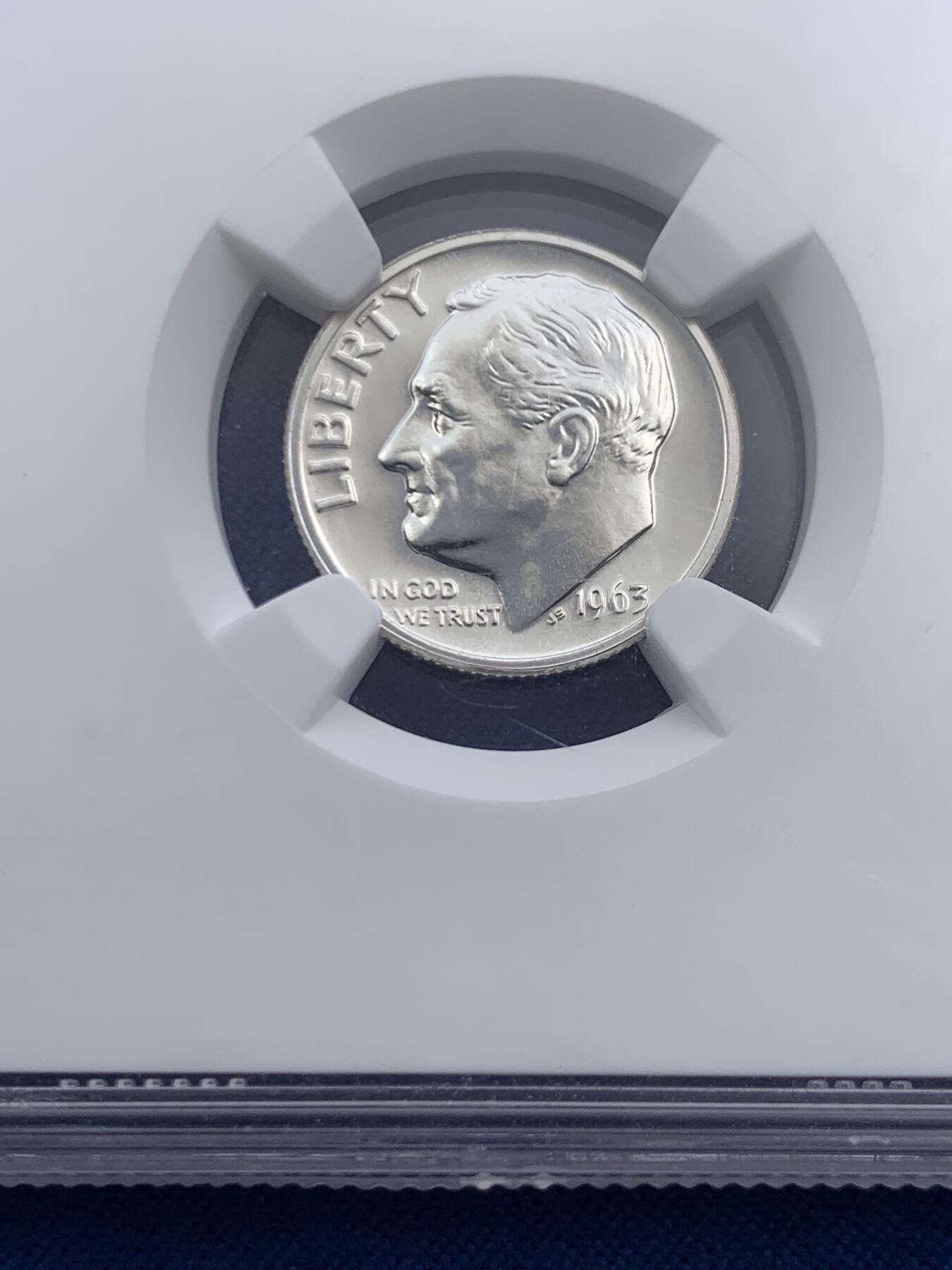 《竞宝斋》第469场 周日，周一 2场连拍 （全场包邮）欢迎送拍 NGC PF67 美国罗斯福1963年10分银币，精制币镜面感十足