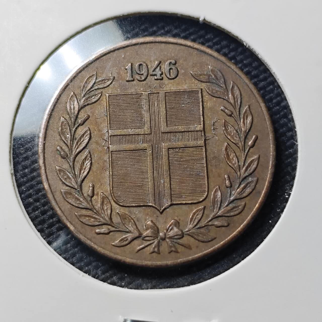 KK钱币收藏小铺   第404期 2月预留时间 周末发货  1946冰岛5克朗