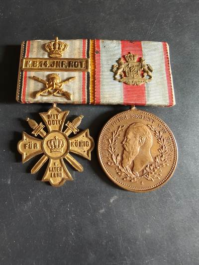 老王徽章第186期 - 德国一战巴伐利亚王国联排     摄政王柳特波德纪念章+第14步兵团纪念十字     多勋饰少见