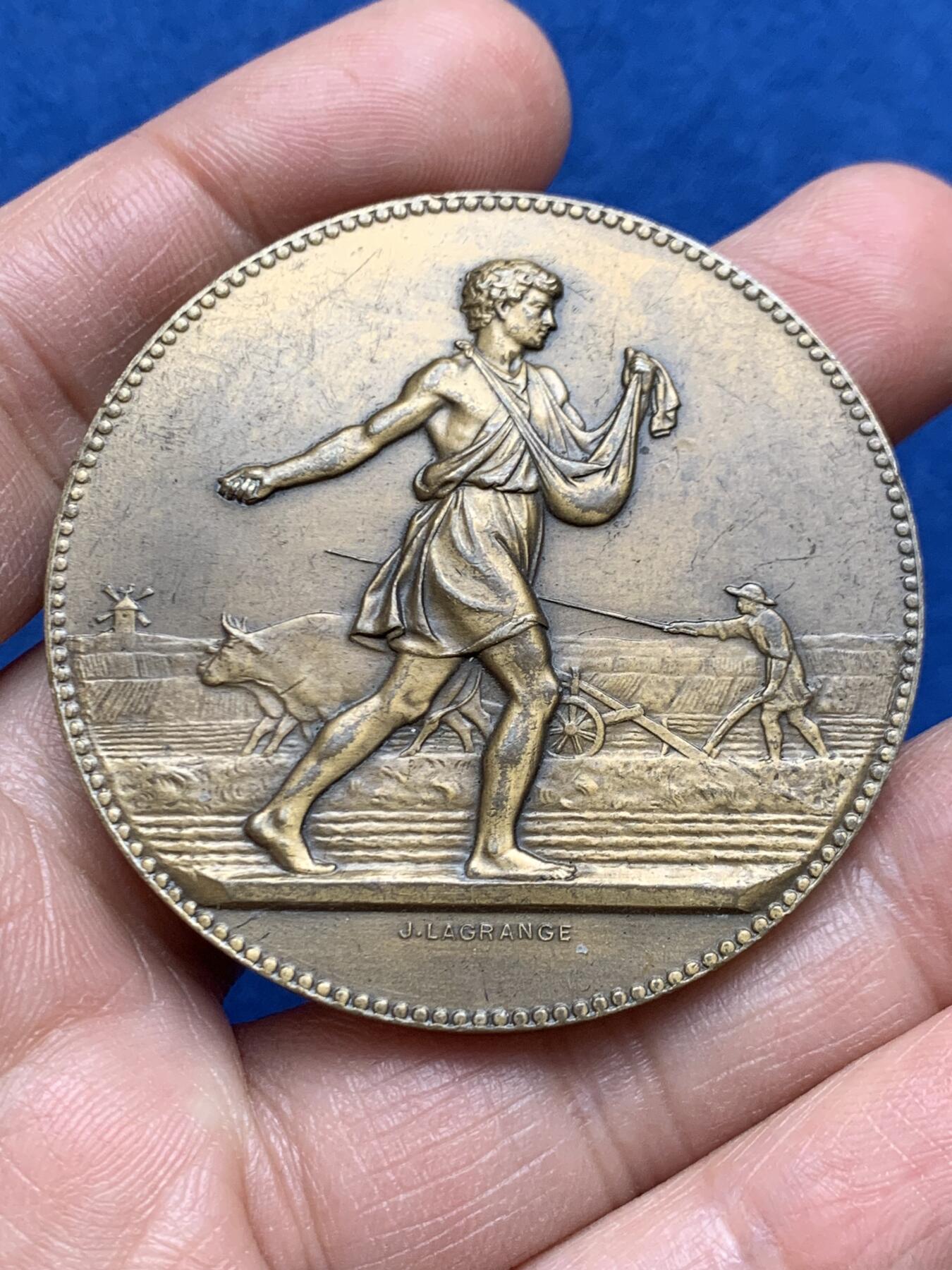 《竞宝斋》第469场 周日，周一 2场连拍 （全场包邮）欢迎送拍 法国播种者纪念铜章 59克 49.7mm 丰饶角铜标