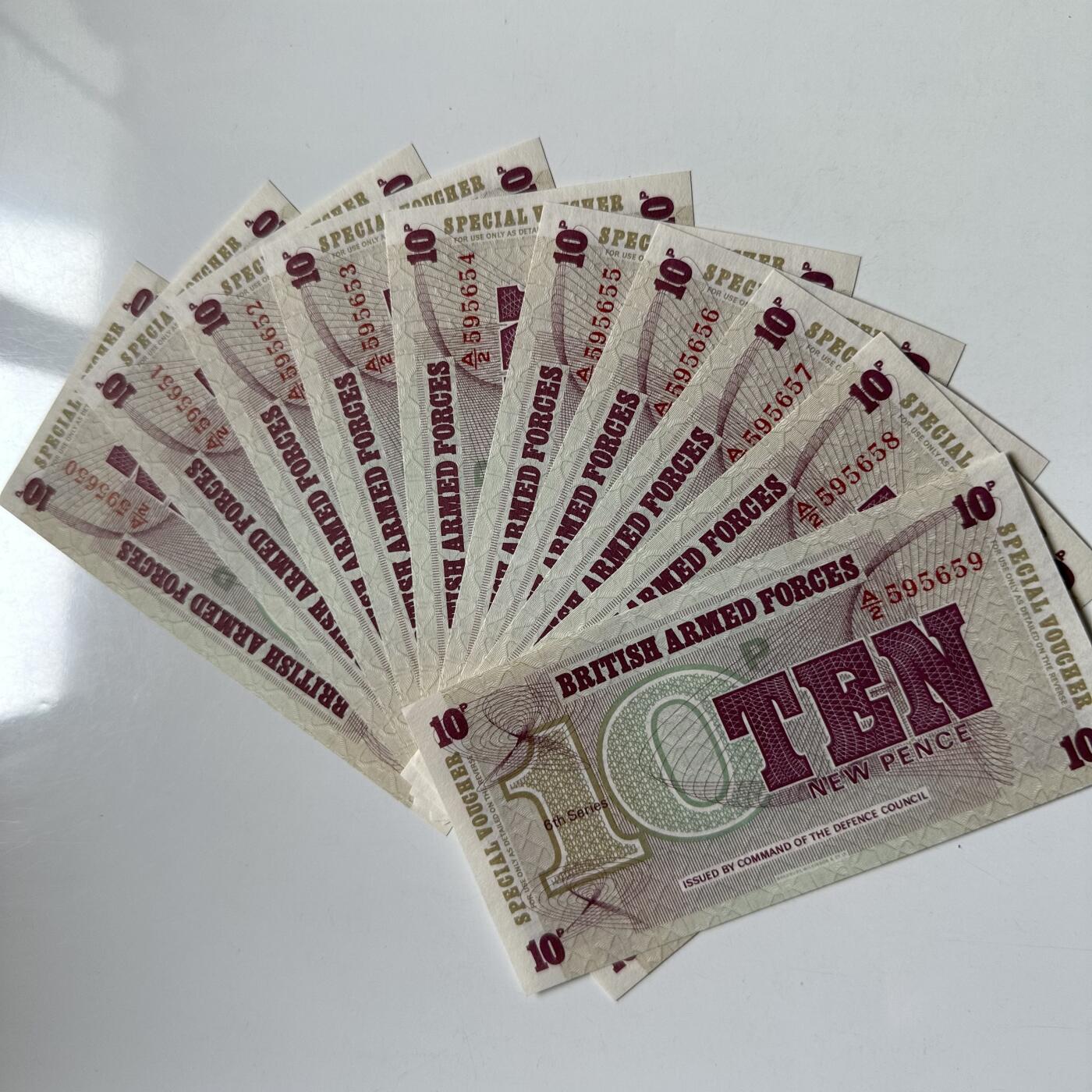 🌹外币初藏🌹🐯2026年第27场   每周二四六晚8️⃣点 接代拍 英国军票第6系列10新便士 全新10连号