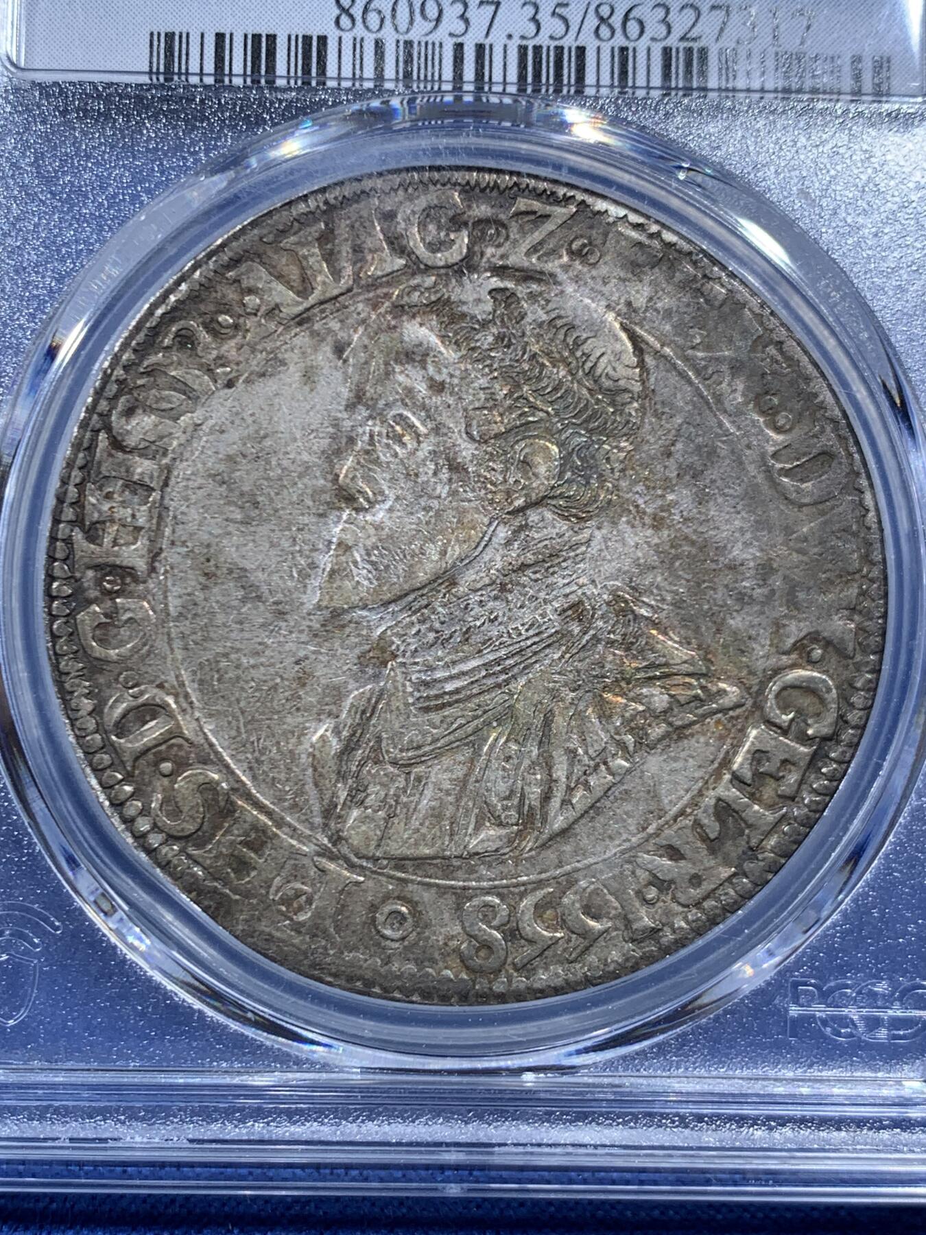 《竞宝斋》第469场 周日，周一 2场连拍 （全场包邮）欢迎送拍 PCGS VF35 荷兰 1558年 海尔德兰省 1DALLDER大银币