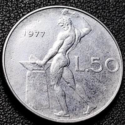 泉币菌-第206场-拍品多 请提前出价 - 1977年 意大利50里拉 锻冶男神 24mm