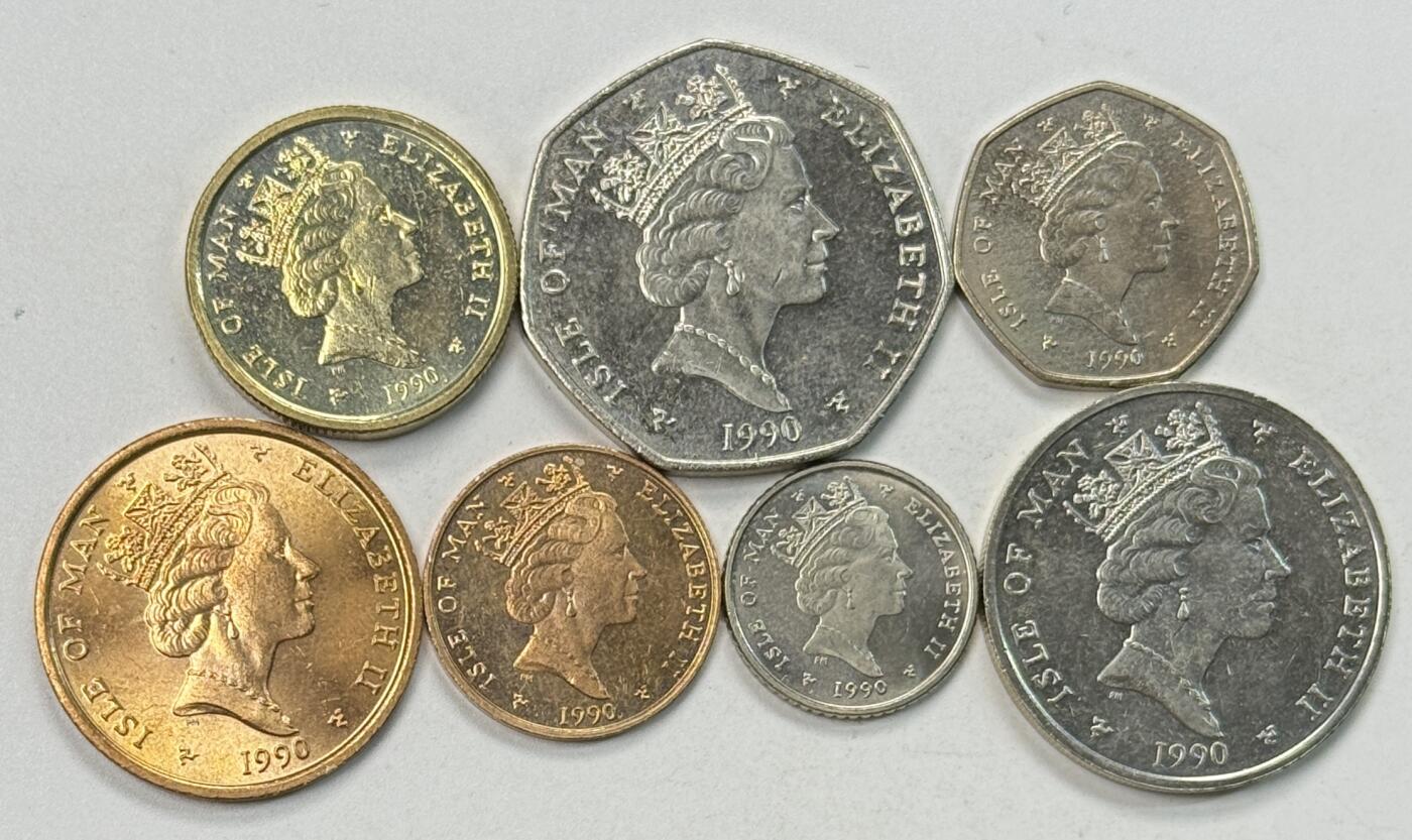 S&S Numismatic世界钱币-拍卖 第122期  马恩岛1990年 伊丽莎白二世女皇年轻版头像 7枚套币