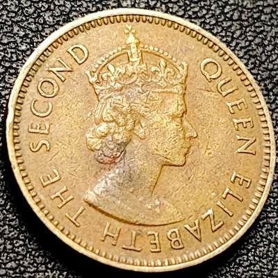 泉币菌-第206场-拍品多 请提前出价 直齿边 英属香港一毫 黄铜币1965年 20毫米4.5克  伊丽莎白二世