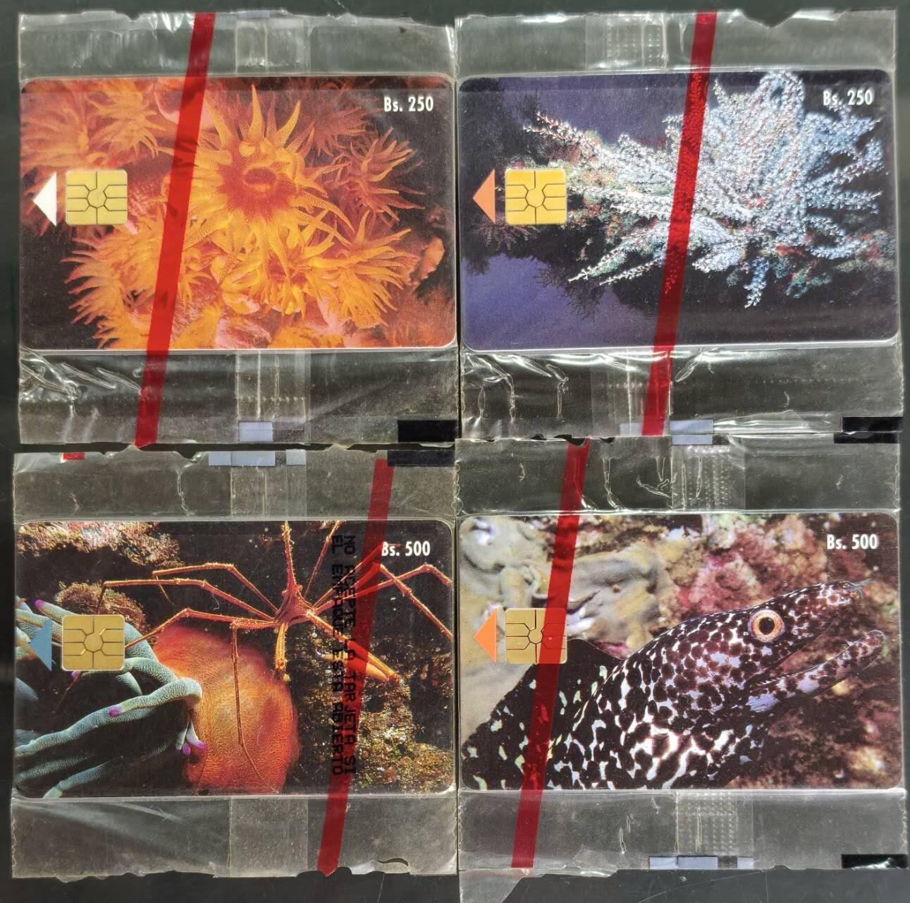 公藏第62期裸卡拍卖 委内瑞拉电信IC卡（海底世界）4全原封套新卡，芯片光亮外套完整。