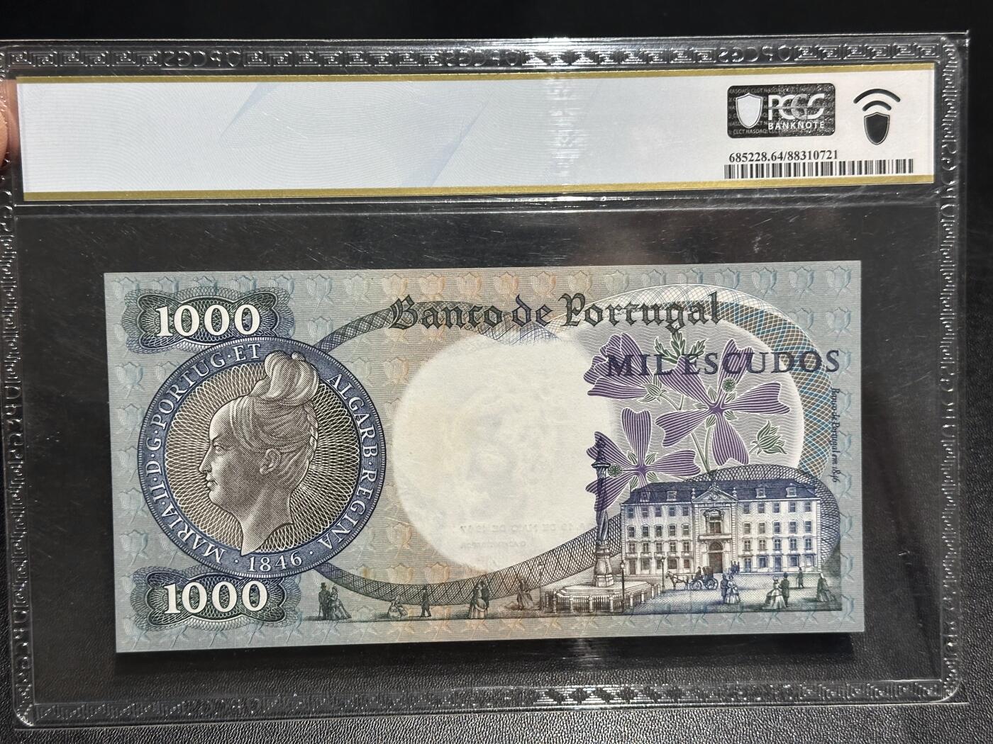 《外钞收藏家》第六百一十六期（精品场）（长期征集拍品、欢迎藏友们联系合作） 1967年葡萄牙1000面额 PCGS64 年份号