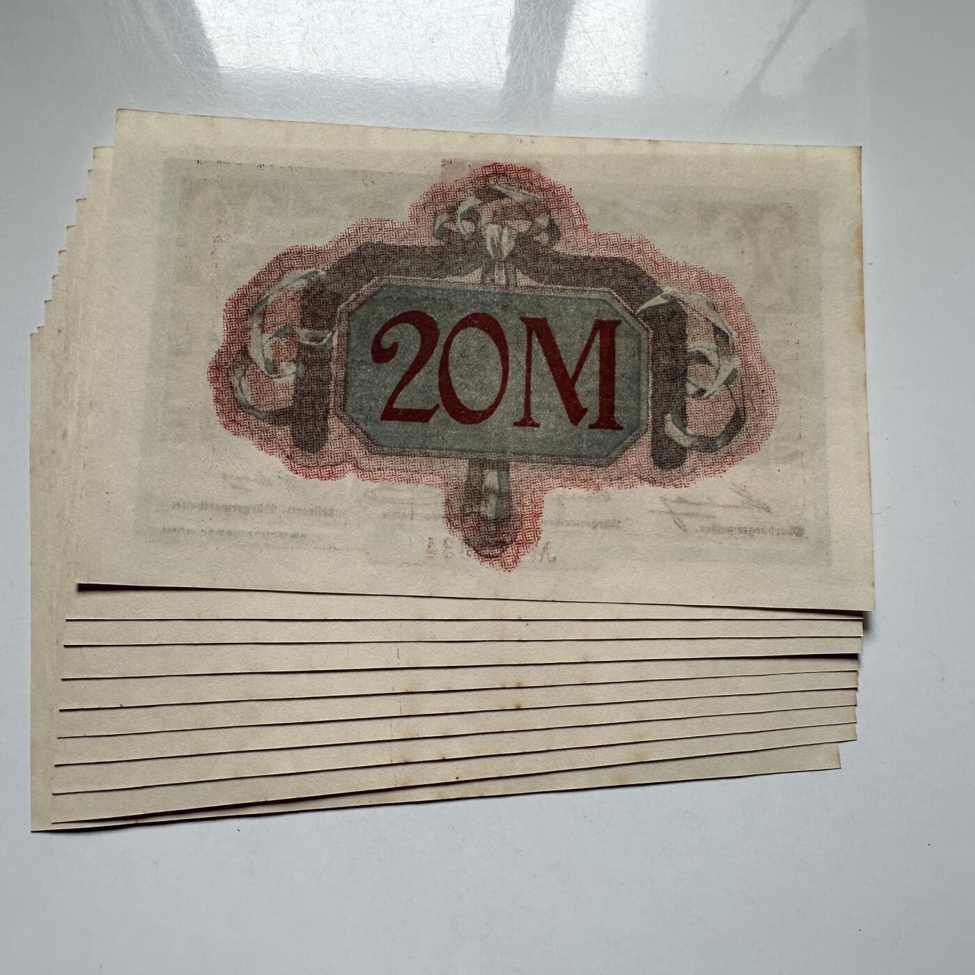 🌹外币初藏🌹🐯2026年第27场   每周二四六晚8️⃣点 接代拍 德国1918年阿尔托纳市 20马克紧急纸币 全新10连号 豹子号