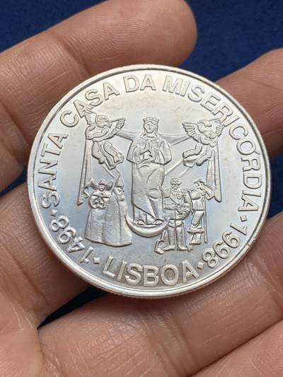 《竞宝斋》第469场 周日，周一 2场连拍 （全场包邮）欢迎送拍 - 葡萄牙1998年仁慈教会500周年1000埃斯库多纪念银币 500银 26.95克