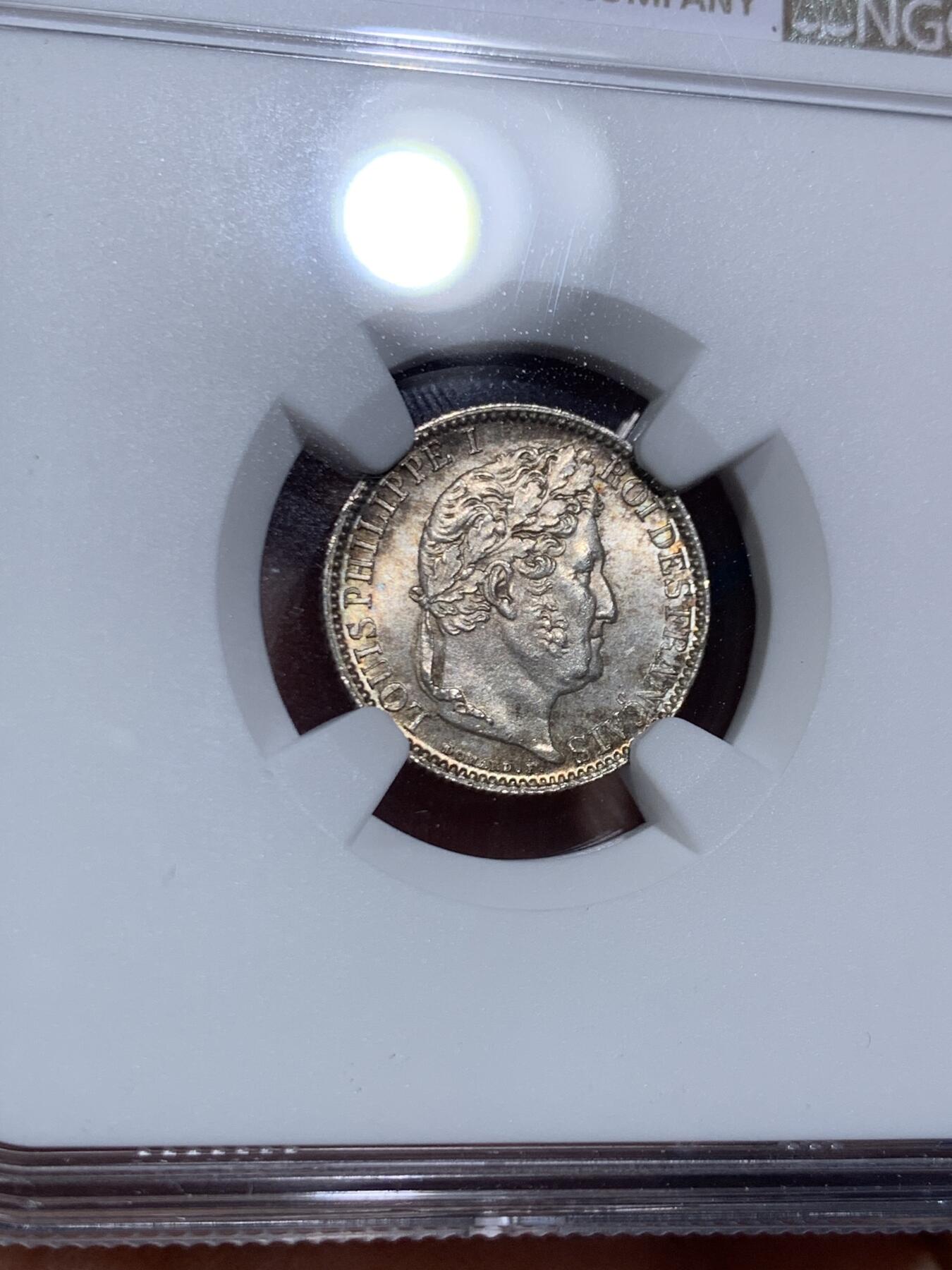 《竞宝斋》第469场 周日，周一 2场连拍 （全场包邮）欢迎送拍 NGC MS65 法国1847年菲利普50C银辅币 超高分 稀见品 亚军分数