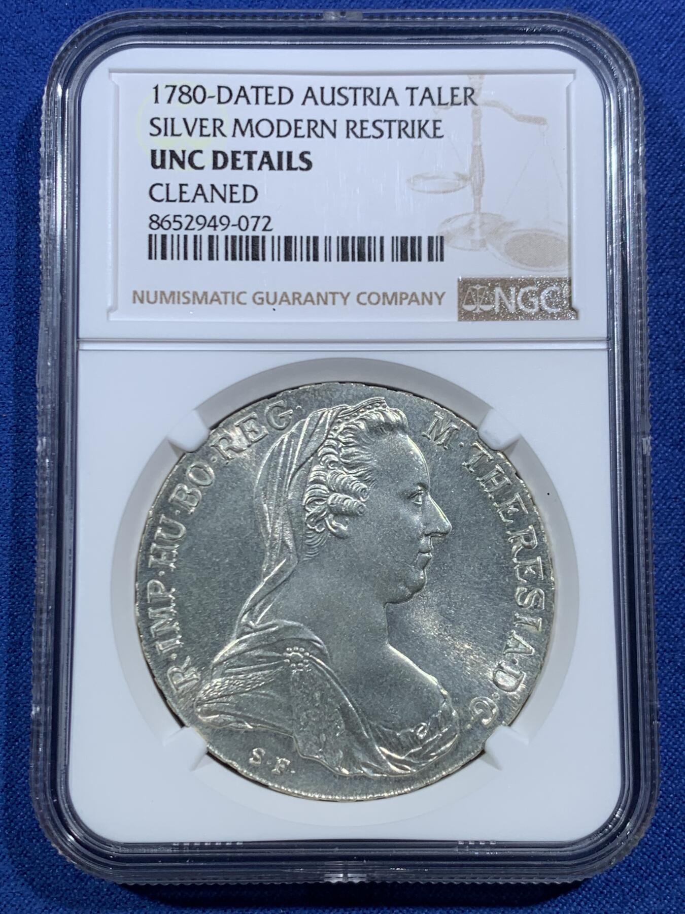 《竞宝斋》第469场 周日，周一 2场连拍 （全场包邮）欢迎送拍 NGC UNCD 奥地利1780年特蕾莎大奶妈1泰勒大银币后铸版 光度喜人 真没洗过但N还是给了D