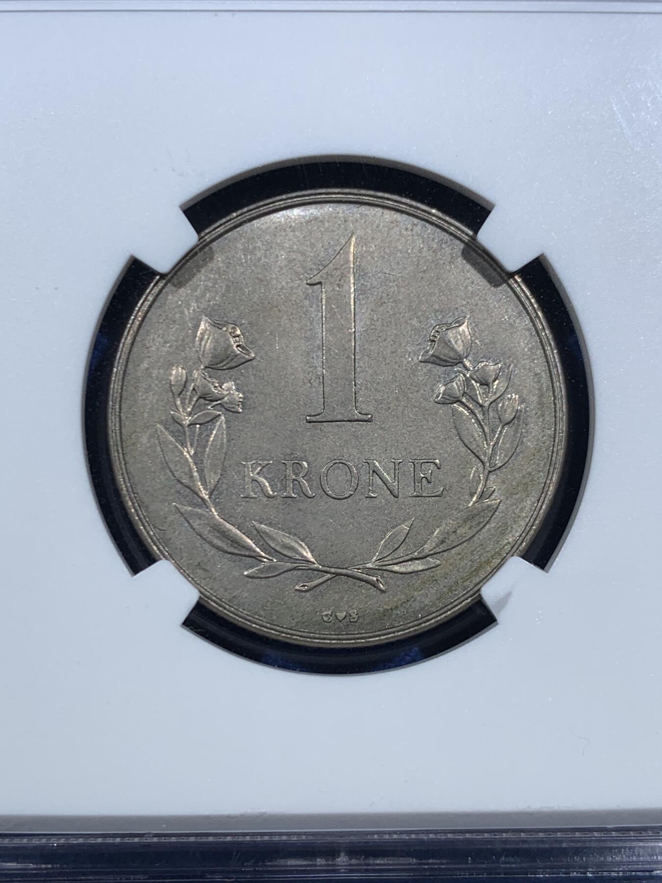 《竞宝斋》第469场 周日，周一 2场连拍 （全场包邮）欢迎送拍 NGC MS63 丹属格陵兰1960年1克朗