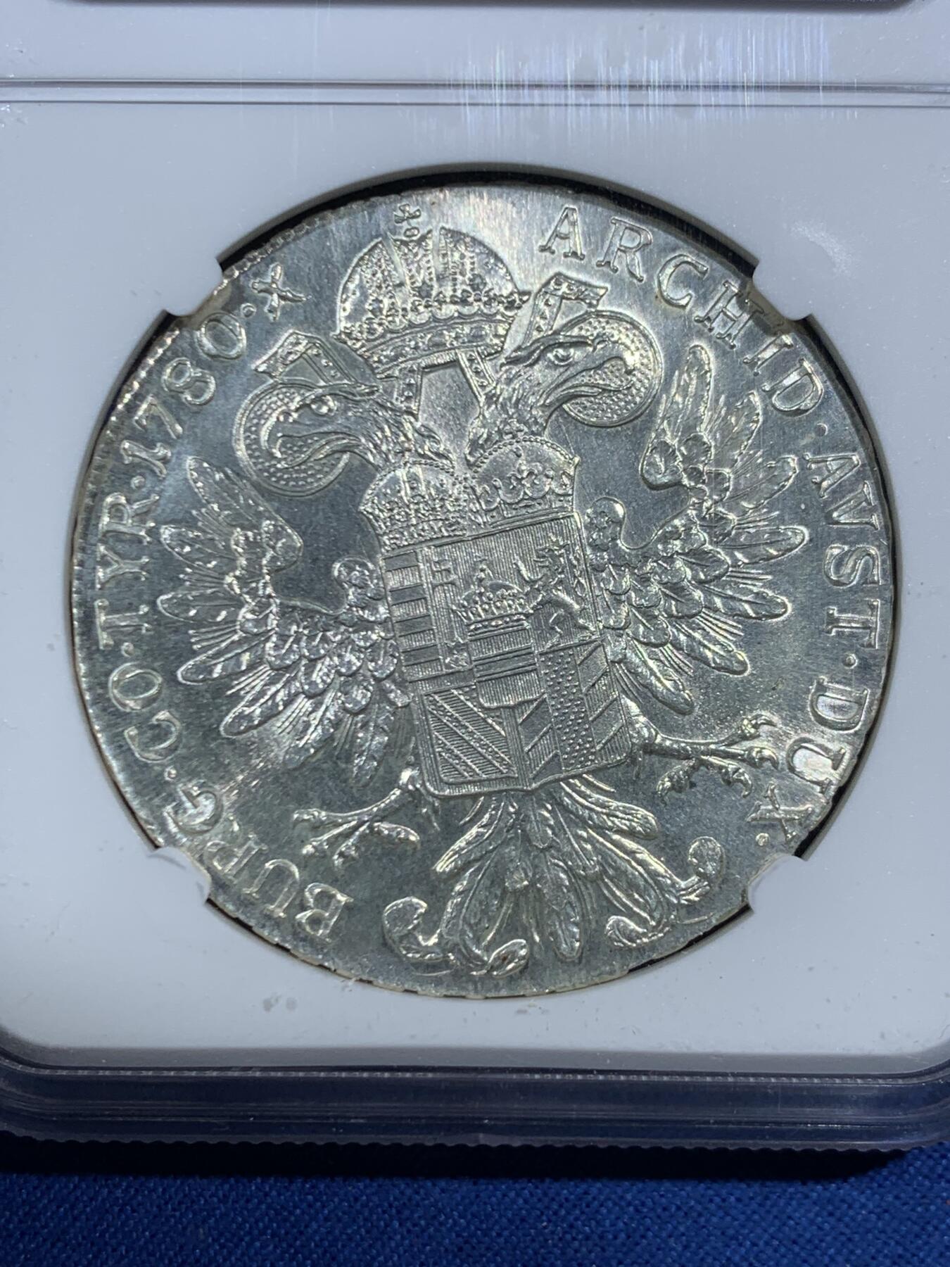 《竞宝斋》第469场 周日，周一 2场连拍 （全场包邮）欢迎送拍 NGC UNCD 奥地利1780年特蕾莎大奶妈1泰勒大银币后铸版 光度喜人 真没洗过但N还是给了D