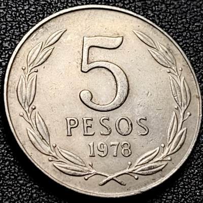 泉币菌-第206场-拍品多 请提前出价 自由女神 老版 1978年 智利5比索镍币 26mm