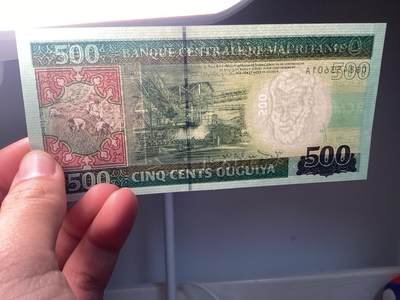 毛里塔尼亚外币全新保真 尾冠A 同月同日稀有款500纸币1000塑料钞对钞