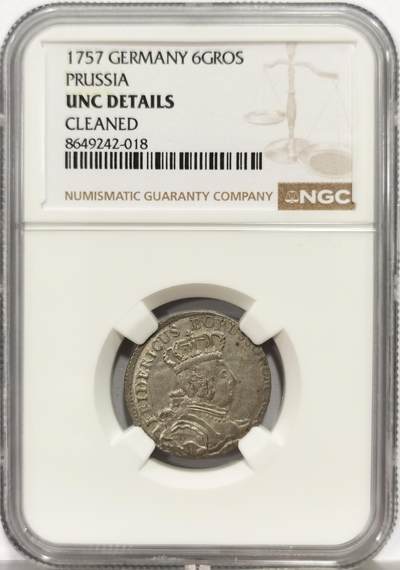 博洋堂世界钱币拍卖第164期（全场包邮） - NGC UNC 德国普鲁士1757年6格罗申银币