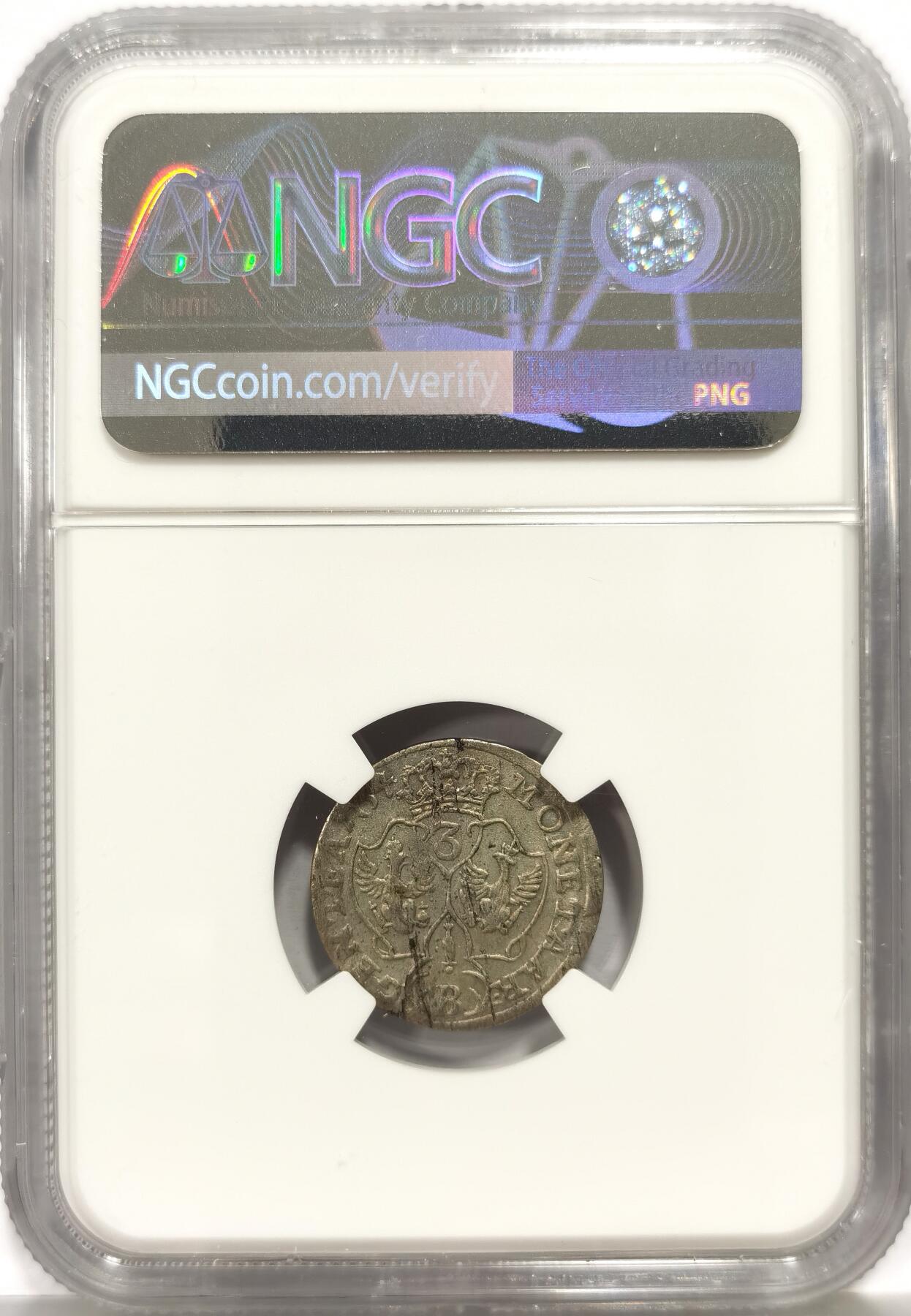 博洋堂世界钱币拍卖第164期（全场包邮） NGC AU58 德国普鲁士1754年3克鲁泽银币