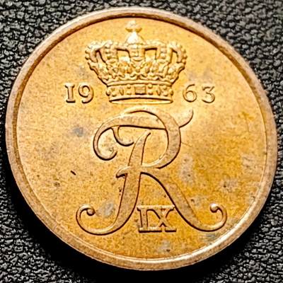 泉币菌-第206场-拍品多 请提前出价 带底光 丹麦1963年 5欧尔青铜币 皇冠 24mm