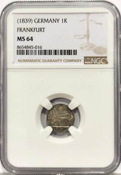 博洋堂世界钱币拍卖第164期（全场包邮） - NGC MS64 德国法兰克福1839年城市景观1克鲁泽银币