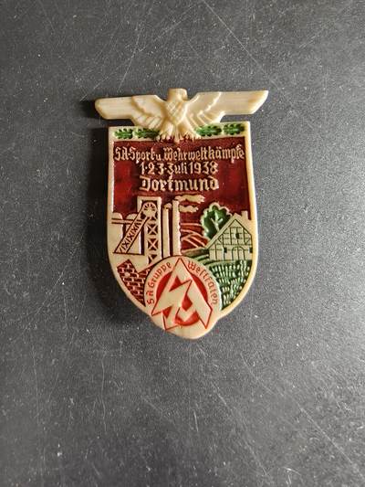 老王徽章第186期 - 德三1938年多特蒙德市SA运动与国防竞赛证章