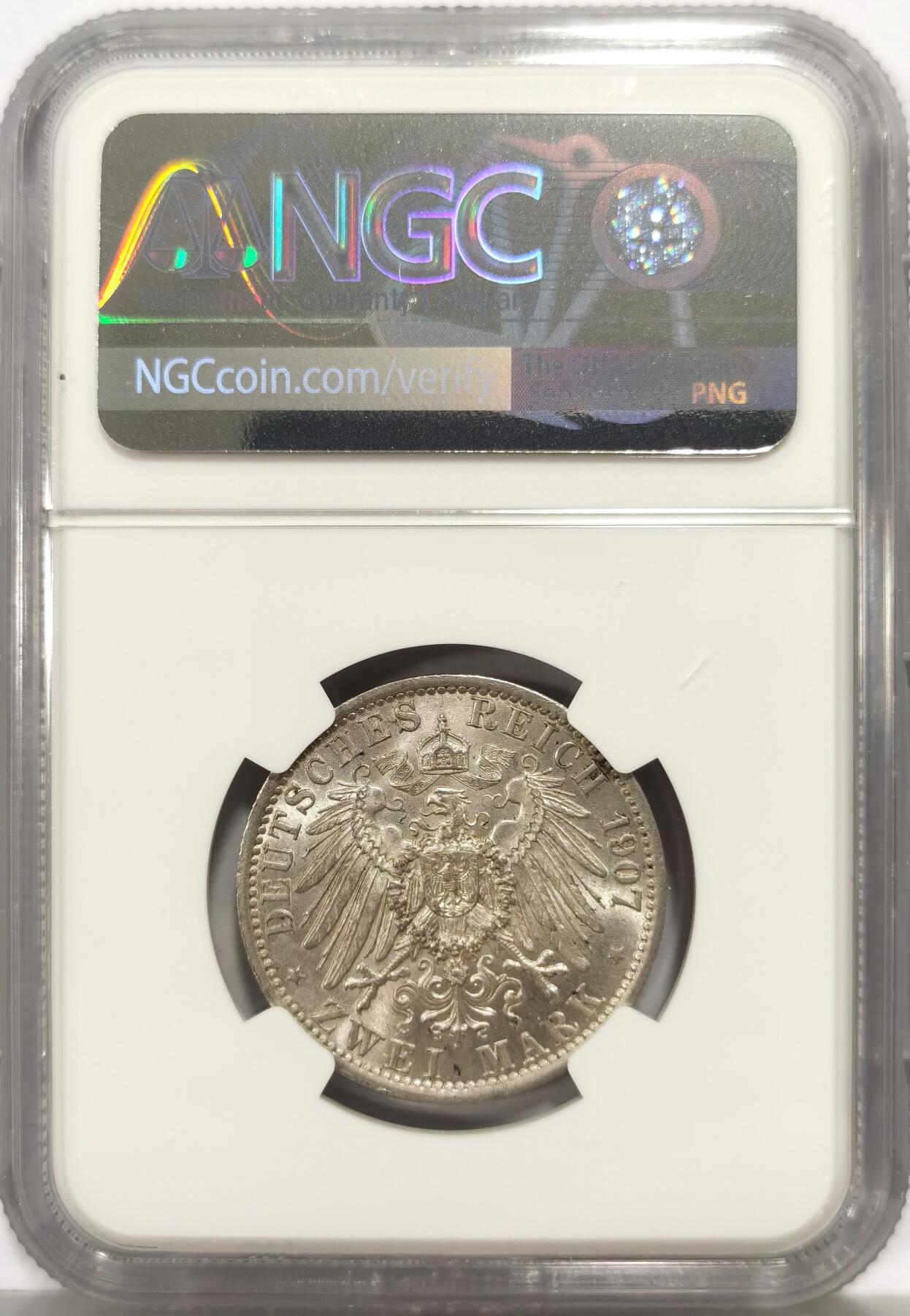 博洋堂世界钱币拍卖第164期（全场包邮） NGC UNC 德国普鲁士1907年威廉二世流通2马克银币