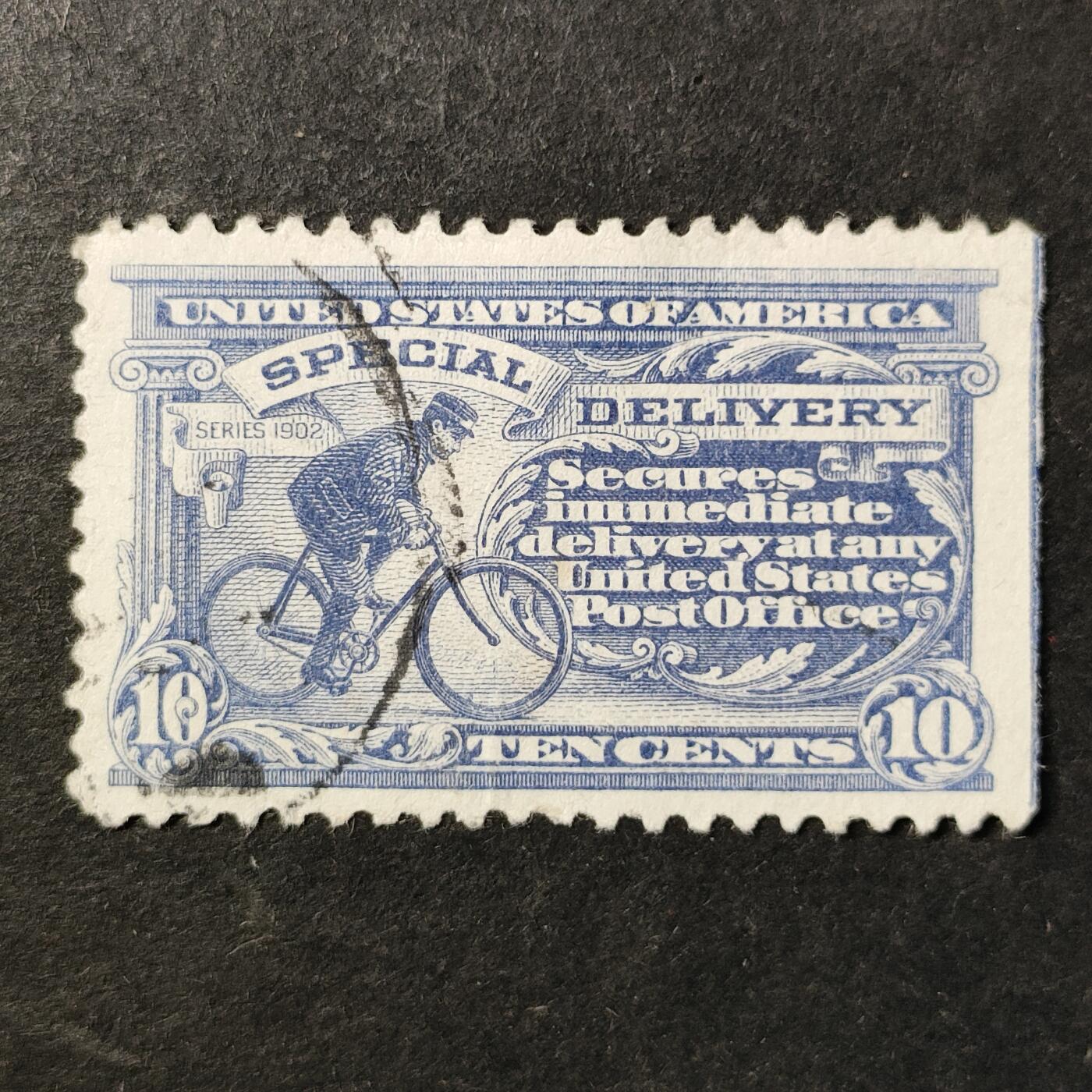 ↓君缘收藏758期☞钱币邮品↓无佣金、可寄存、满30元包邮  美国古典邮票，1902年快递邮票·骑自行车的快递员邮票雕刻版1全