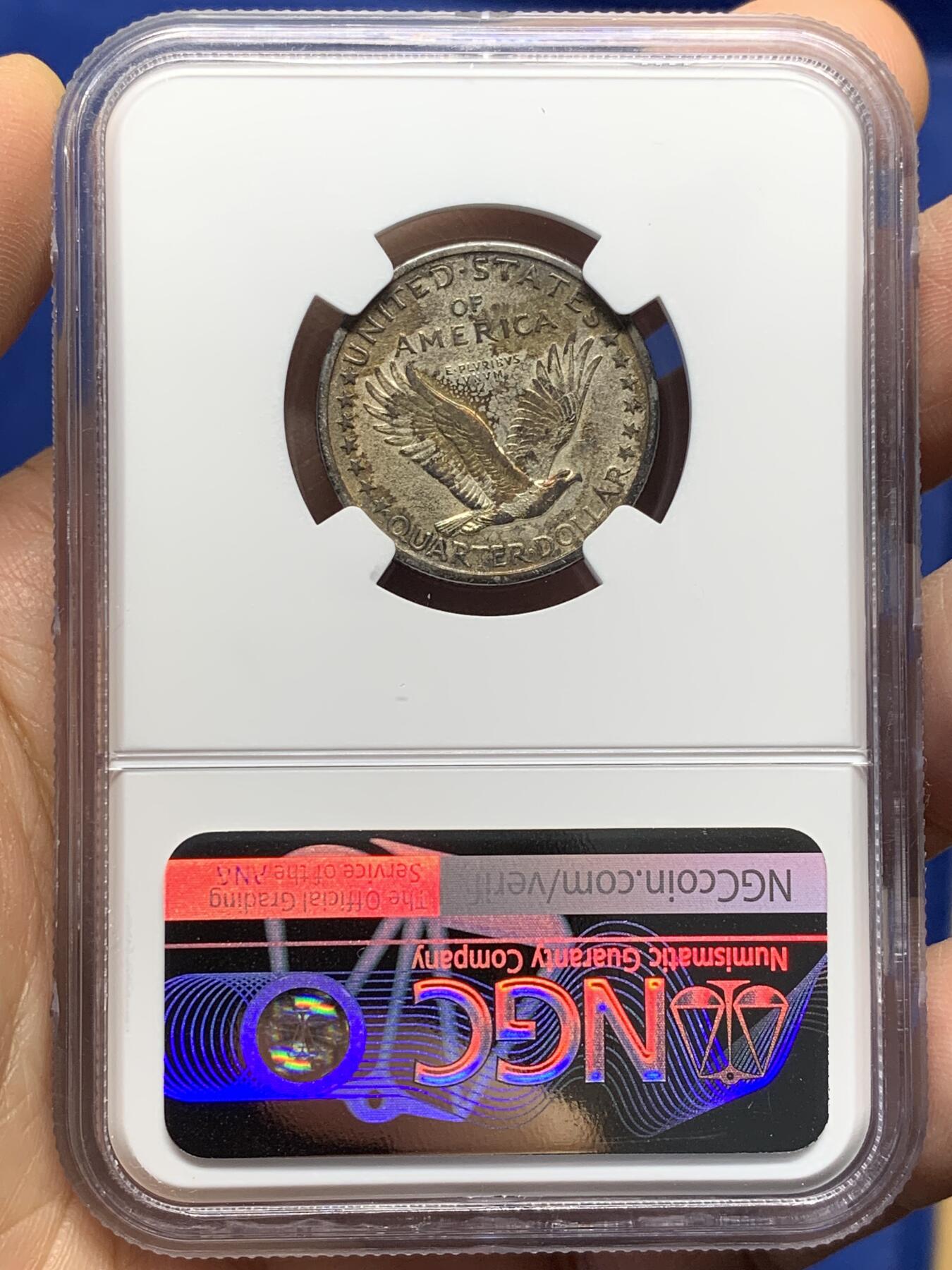 《竞宝斋》第469场 周日，周一 2场连拍 （全场包邮）欢迎送拍 NGC AU53 美国1917年行走女神25美分银币 少见的无胸甲版  币面状态好