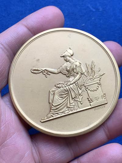 《竞宝斋》第469场 周日，周一 2场连拍 （全场包邮）欢迎送拍 - 1879年法国科多尔省瑟米尔学院校友协会镀金大银章 91.6克 56.6mm 丰饶角1银标 保存良好