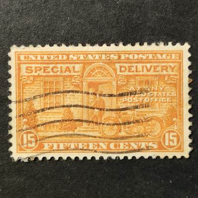 ↓君缘收藏758期☞钱币邮品↓无佣金、可寄存、满30元包邮  - 美国古典邮票，1925年快递邮票·邮差与哈雷戴维森22J型摩托车邮票雕刻版1全