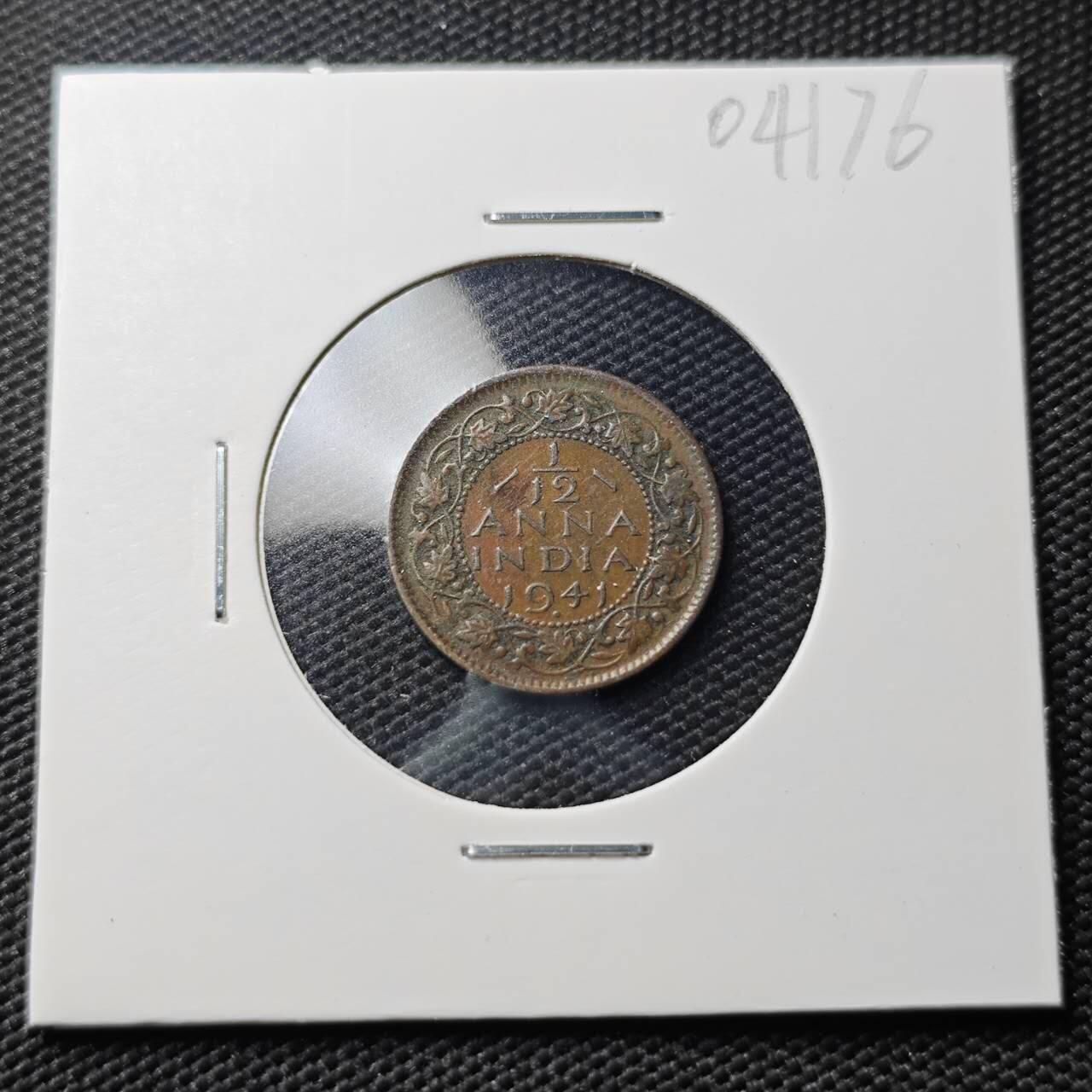 KK钱币收藏小铺   第404期 2月预留时间 周末发货  1941英属印度1/12安娜铜币