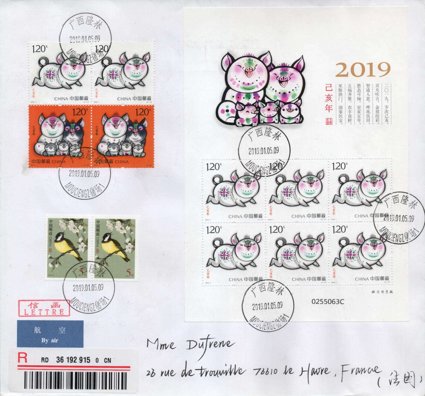 2026年03月14日19:30海外、大陆、澳门、香港邮政精品首日实寄封拍卖专场 2019中国《己亥猪年小版》自然封首日实寄封