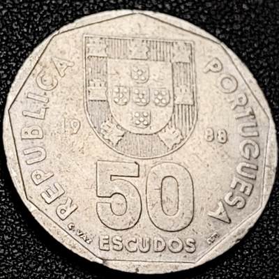 泉币菌-第206场-拍品多 请提前出价 葡萄牙 1988年 50埃斯库多镍币 大航海时代领航者 帆船罗盘 30mm