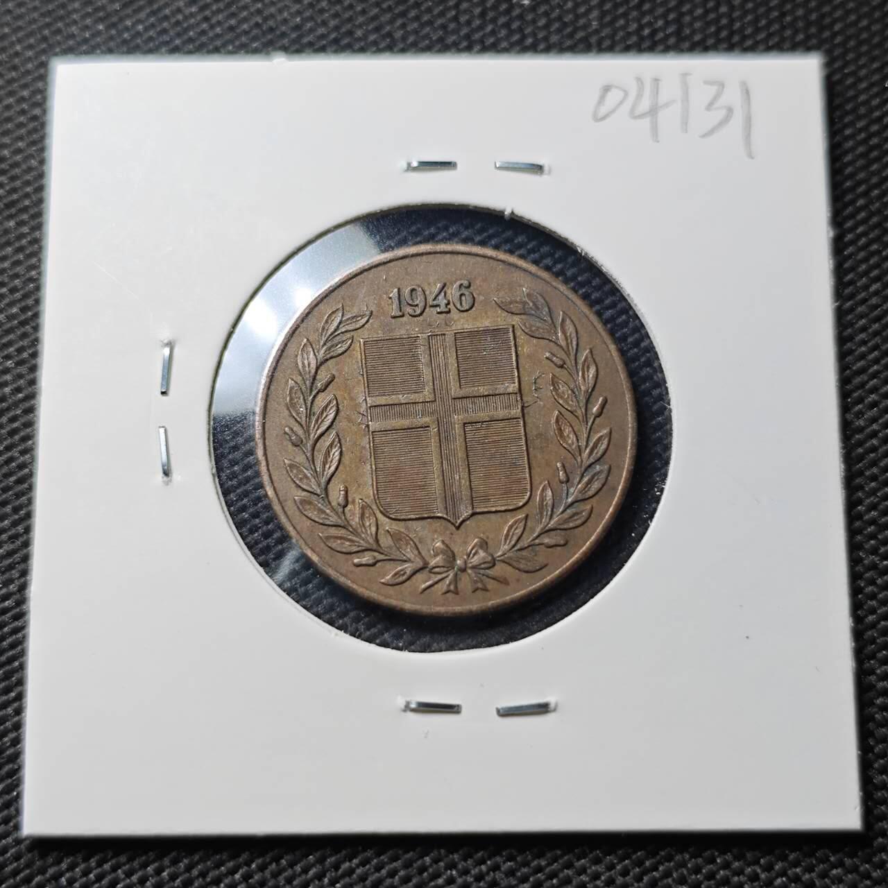 KK钱币收藏小铺   第404期 2月预留时间 周末发货  1946冰岛5克朗