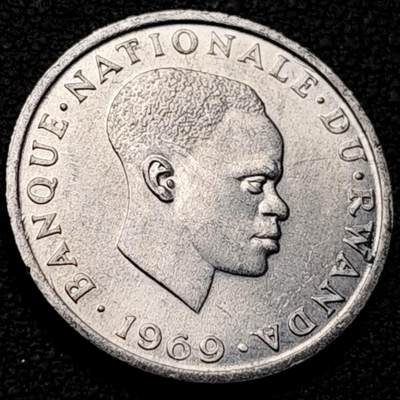 泉币菌-第206场-拍品多 请提前出价 少见 原光极美 卢旺达1969年 格雷戈勒1法郎铝币 单年版 21MM