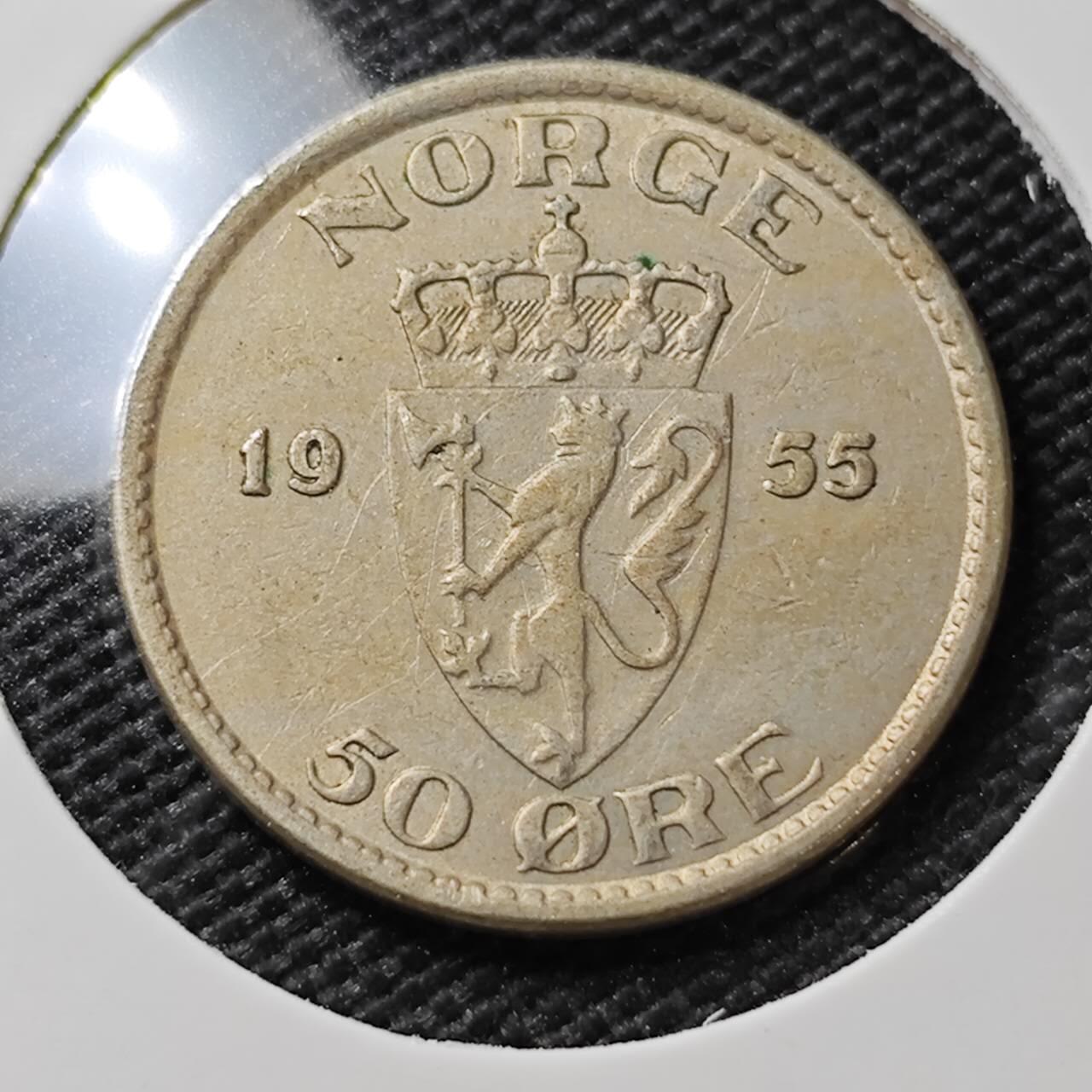 KK钱币收藏小铺   第404期 2月预留时间 周末发货  1955挪威50欧尔