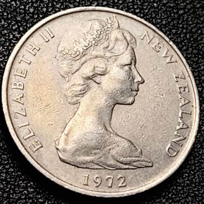 泉币菌-第206场-拍品多 请提前出价 新西兰1972年 10分铜镍币 伊丽莎白二世 毛利人面具 23.62mm