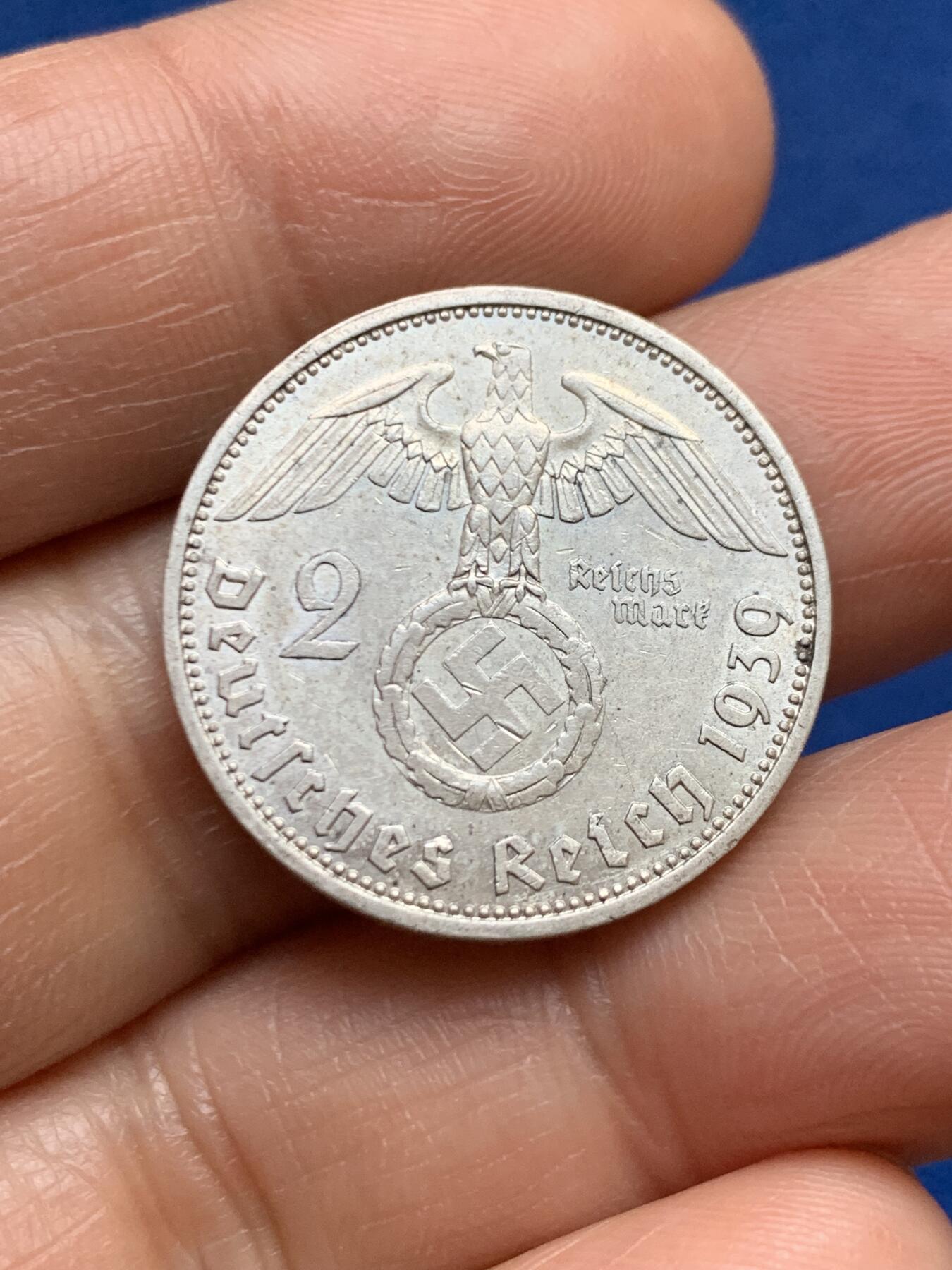 《竞宝斋》第469场 周日，周一 2场连拍 （全场包邮）欢迎送拍 德国1939年兴登堡2马克银币