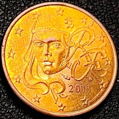 泉币菌-第206场-拍品多 请提前出价 原铜光极美 2011年法国5欧分硬币 玛丽安娜 21MM 